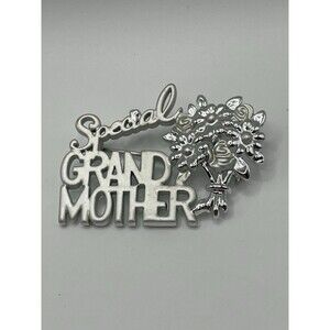 DANECRAFT SPECIAL GRANDMOTHER BROOCH Pin Silver Tone Bouquet Flowers Vintage NOS
